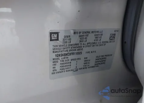 2015 Chevrolet Tahoe Lt из США, поврежденный, VIN 1GNSKBKC0FR116929